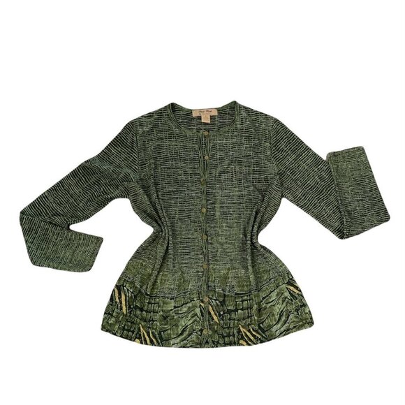 Pleat Pleat by Rafael Stretch Button Cardigan Sz S Greens & Yellow #213J - Picture 1 of 6